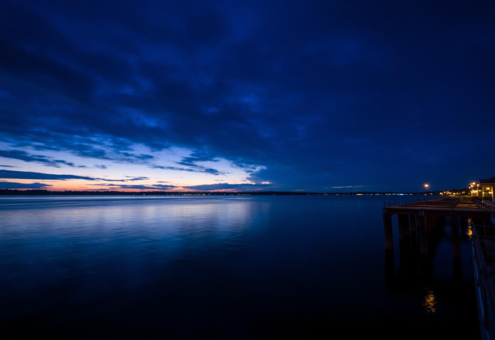 Norfolk waterfront at twilight